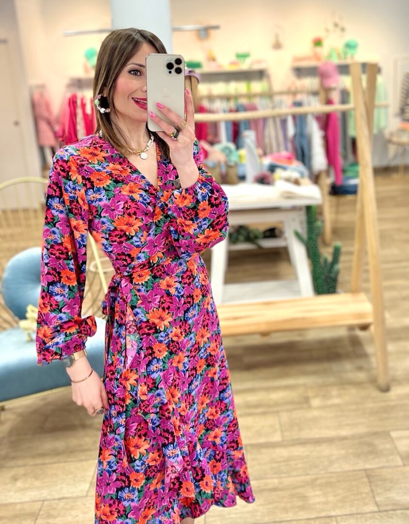 Vestido LAVIVA Buganvilla/ Naranja/Lila – Verde Lima Shop