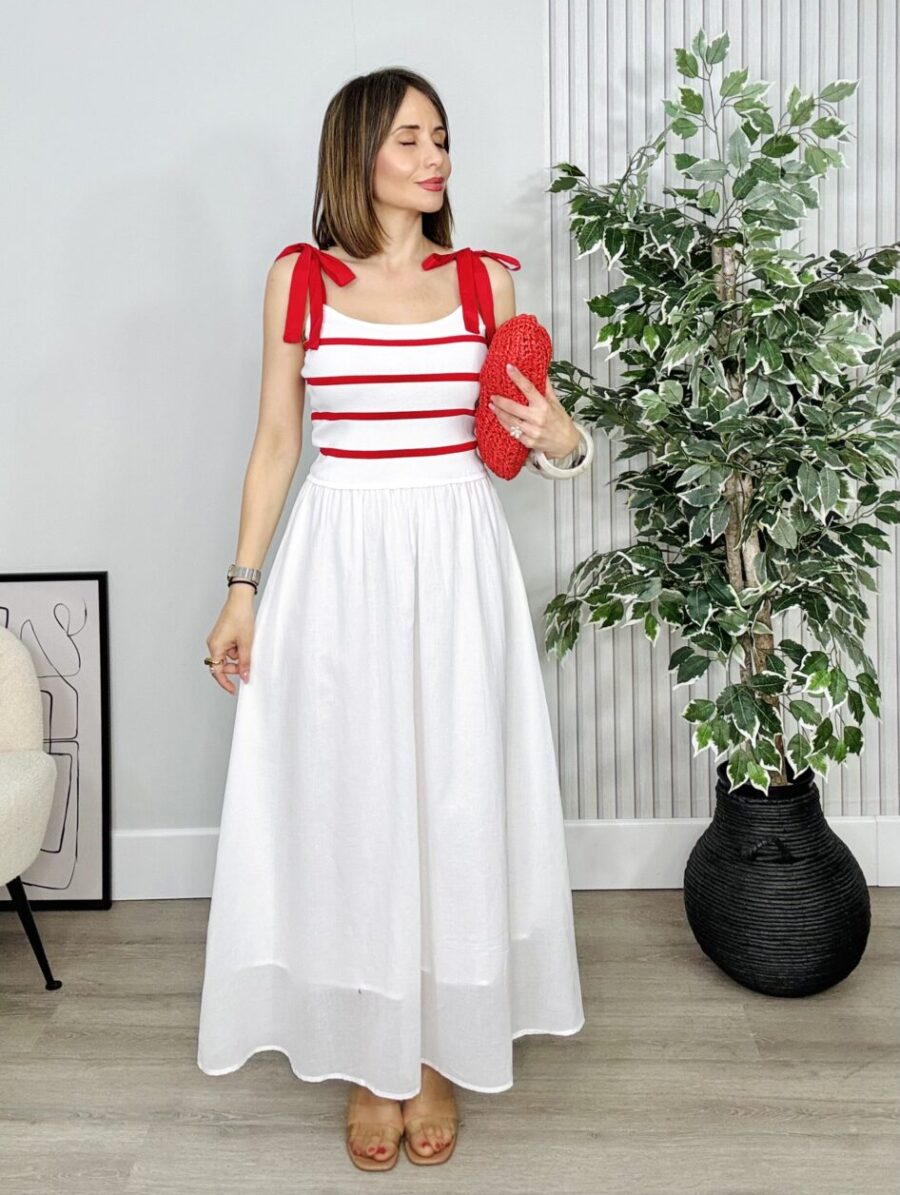 Vestido GALEA Bimaterial Rayas Rojo
