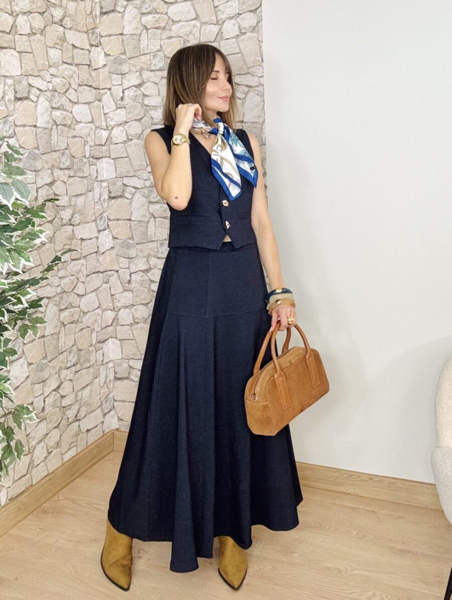 Conjunto Chaleco y Falda VIENA Azul Oscuro