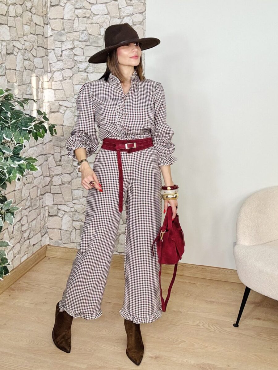 Pantalón VALENTINA Vichy Burdeos& Choco