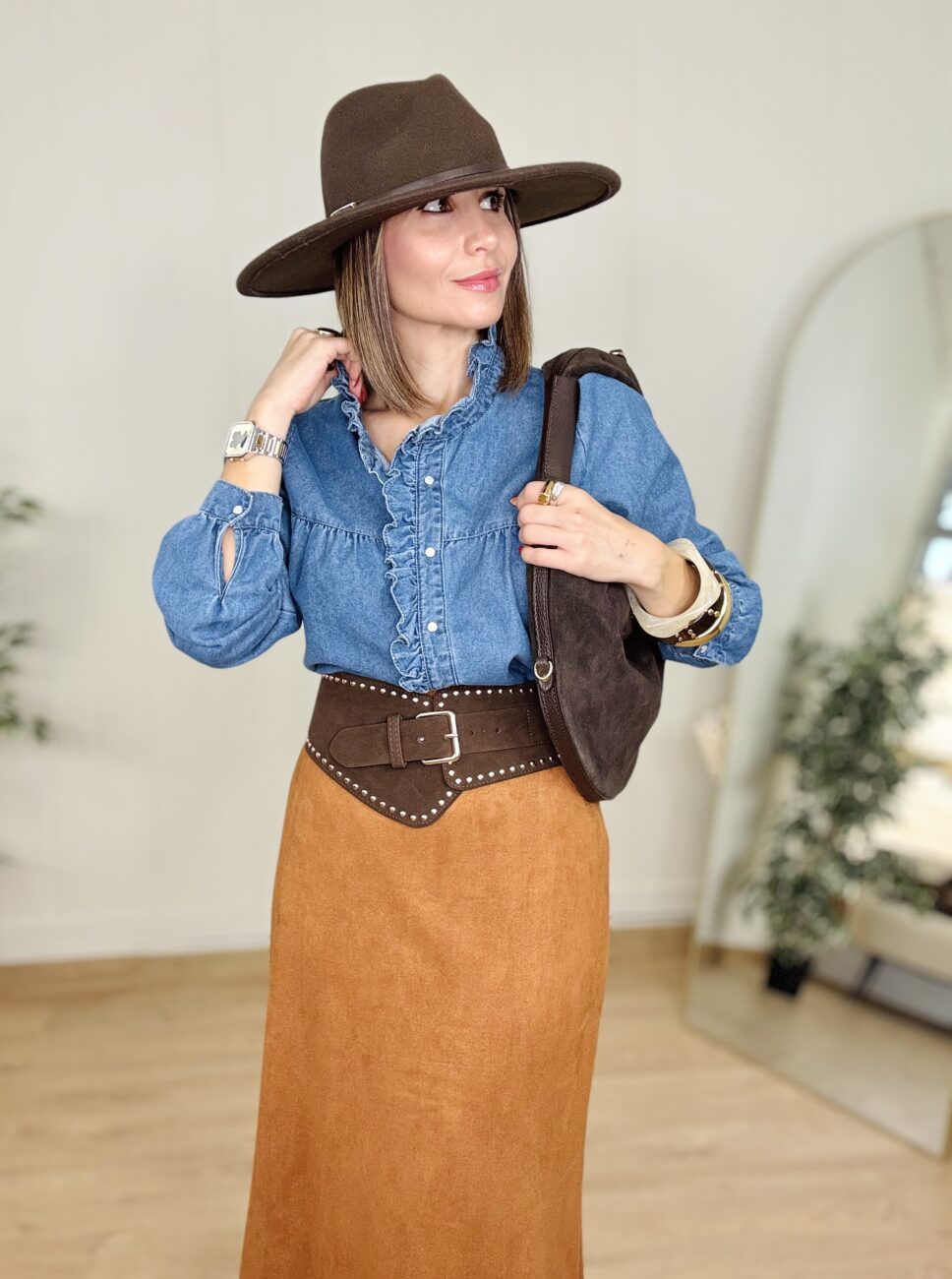 Falda TEXAS Con Flecos Camel - Imagen 4