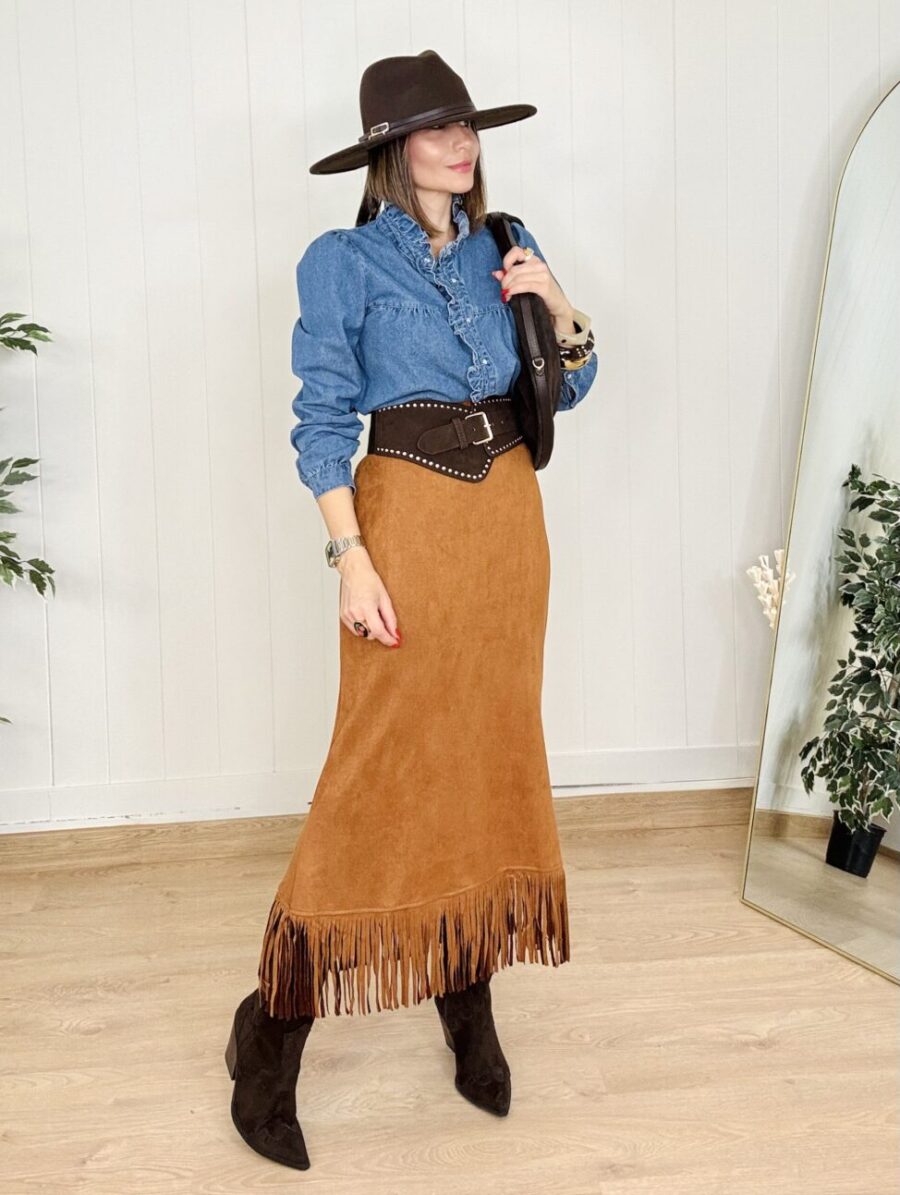 Falda TEXAS Con Flecos Camel