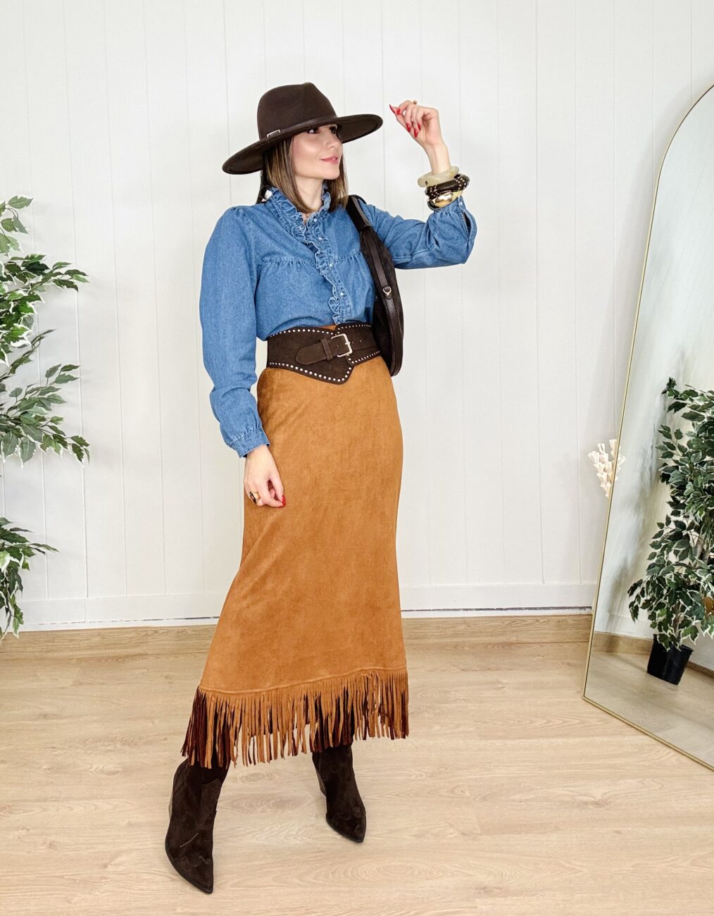 Falda TEXAS Con Flecos Camel - Imagen 5