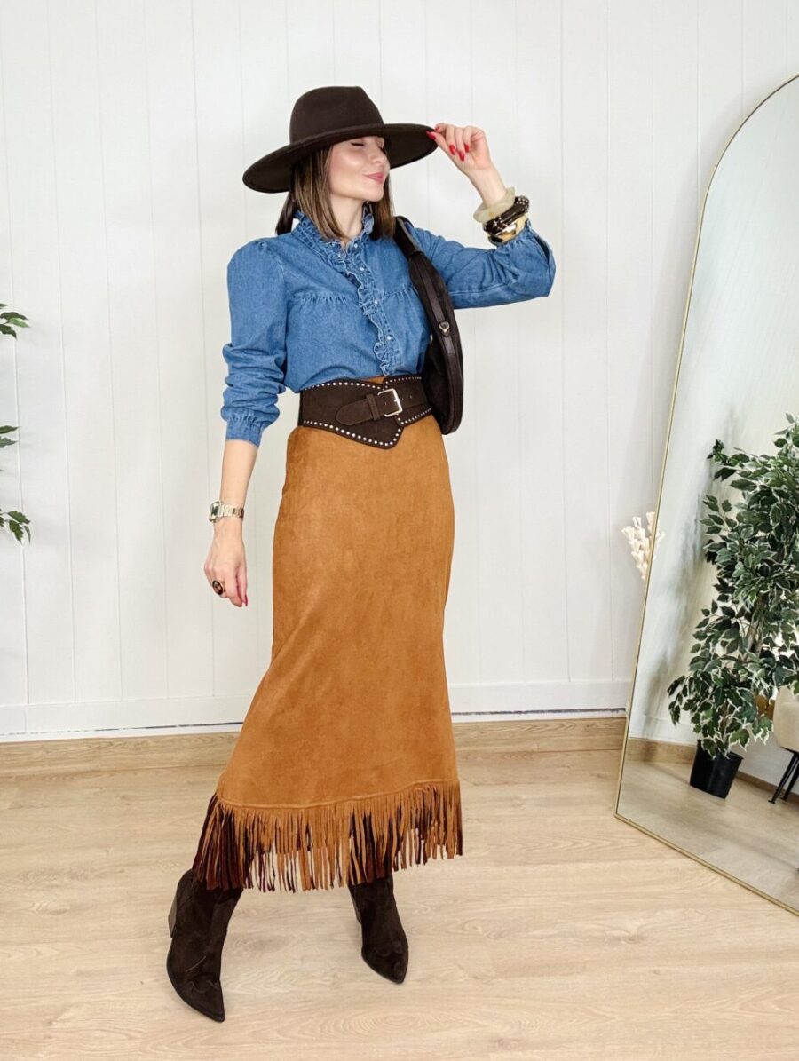 Alternative view of Falda TEXAS Con Flecos Camel