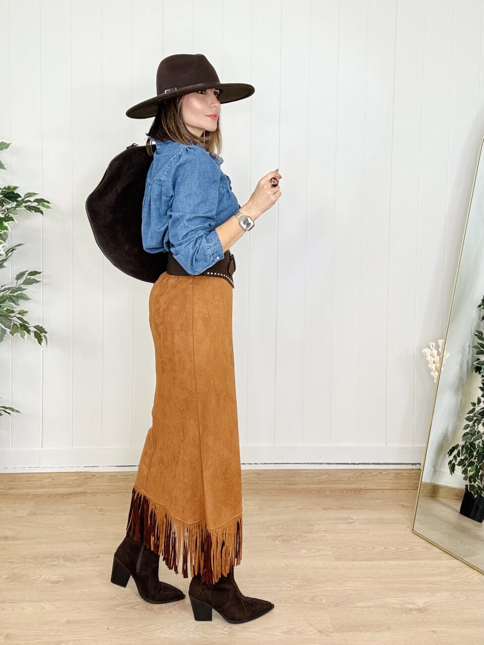 Falda TEXAS Con Flecos Camel - Imagen 3