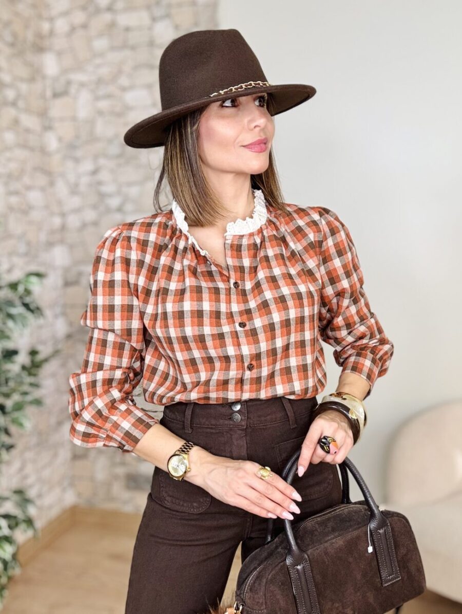 Blusa OLITE Cuadros Choco&Teja