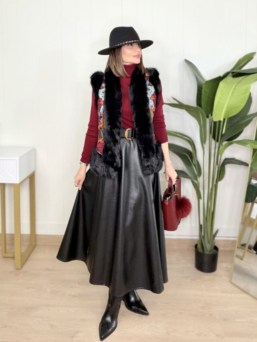 Falda VIRIAN Polipiel Negro