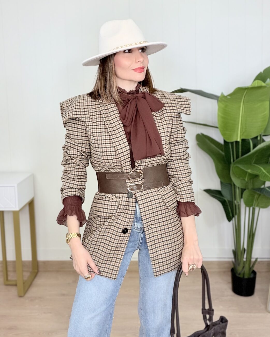 Chaqueta GRISELLE Cuadros Choco - Imagen 4