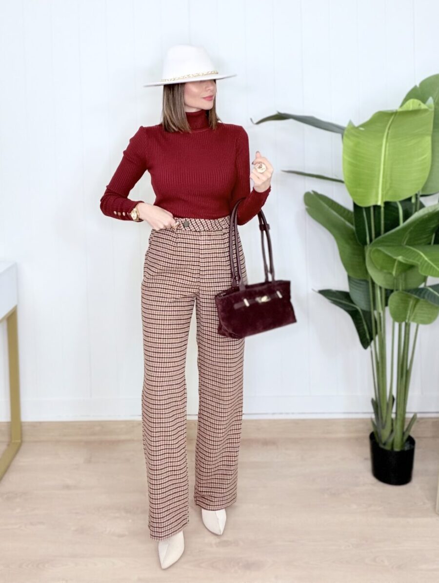 Pantalón GRISELLE Cuadros Burdeos