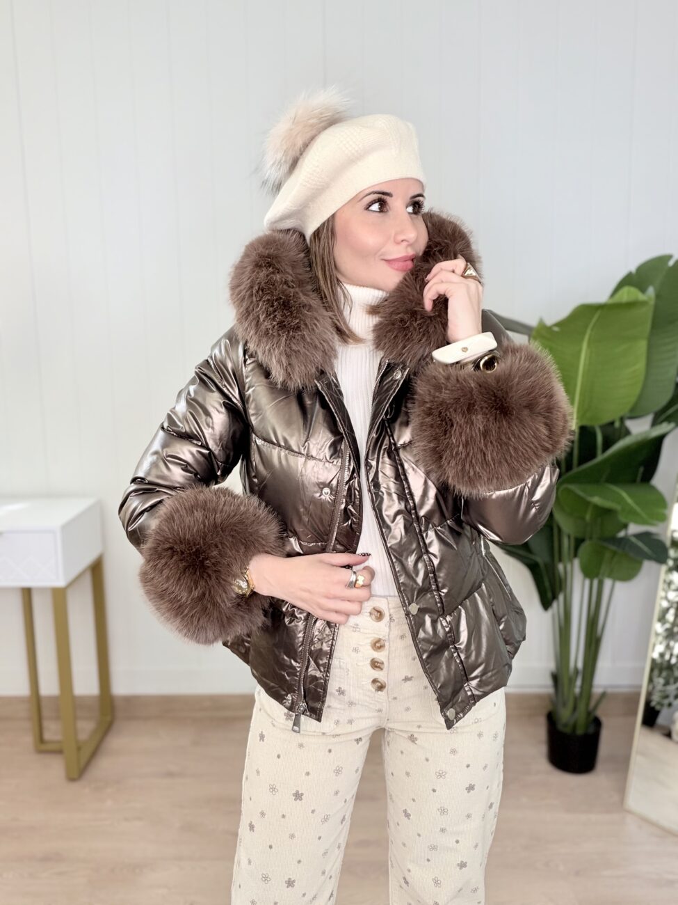 Pantalón JANE Micropana  Beige&Choco - Imagen 5