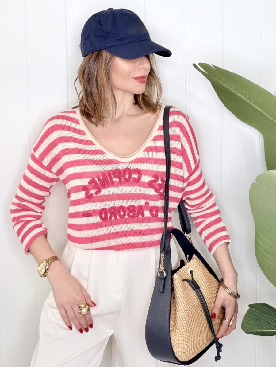 Camiseta Punto de Hilo Rayas LES COPINES Rosa Intenso