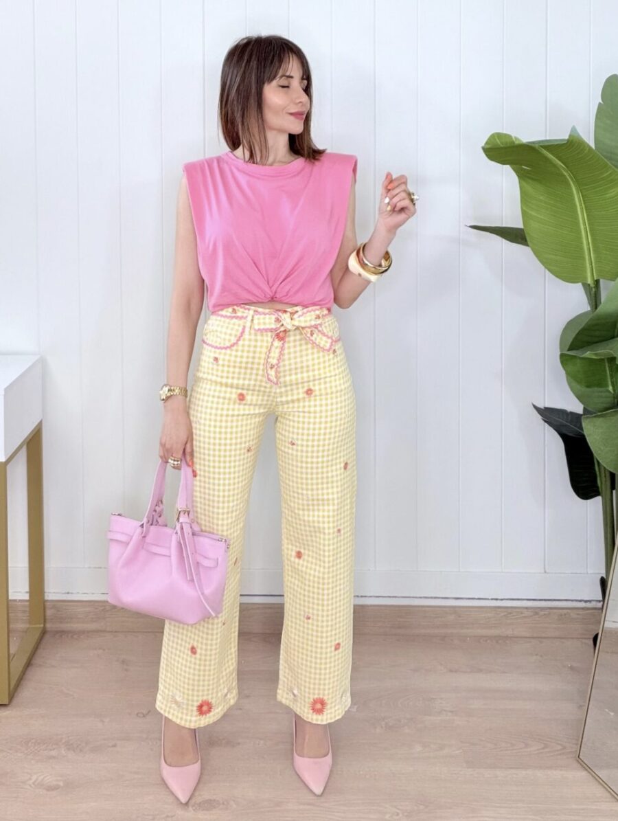 Pantalón VICHY BLOOM Cinto Amarillo