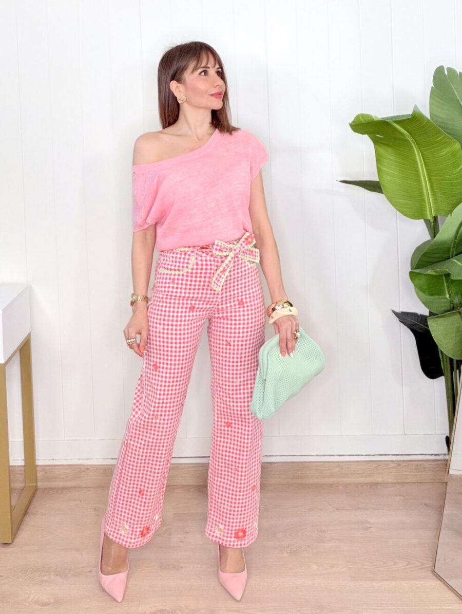 Pantalón VICHY BLOOM Cinto Fresa