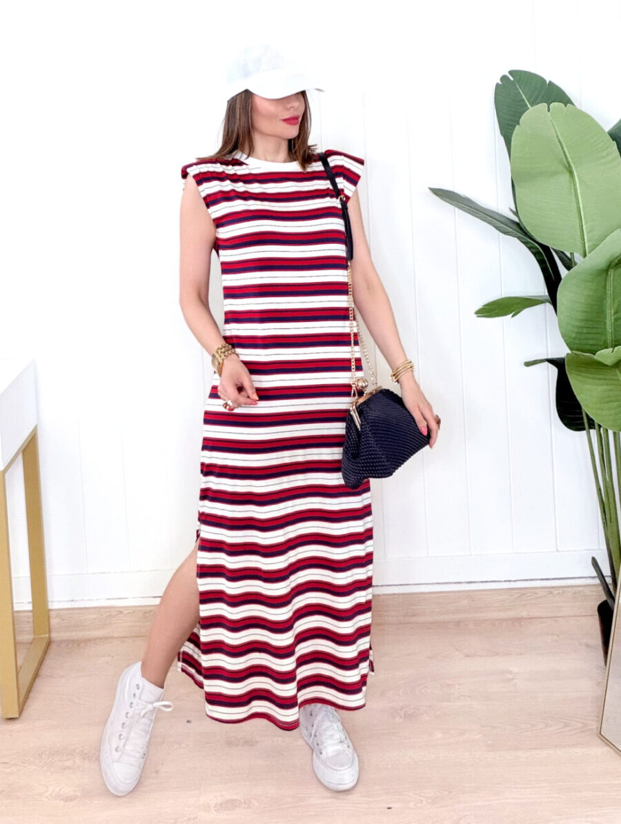 Vestido GUENDY Hombreras Marino&Rojo
