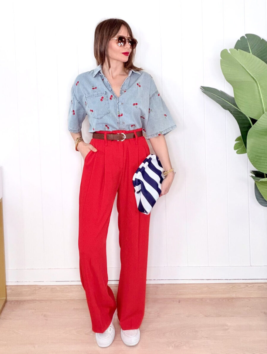Pantalón OLIVIA Cinto Rojo