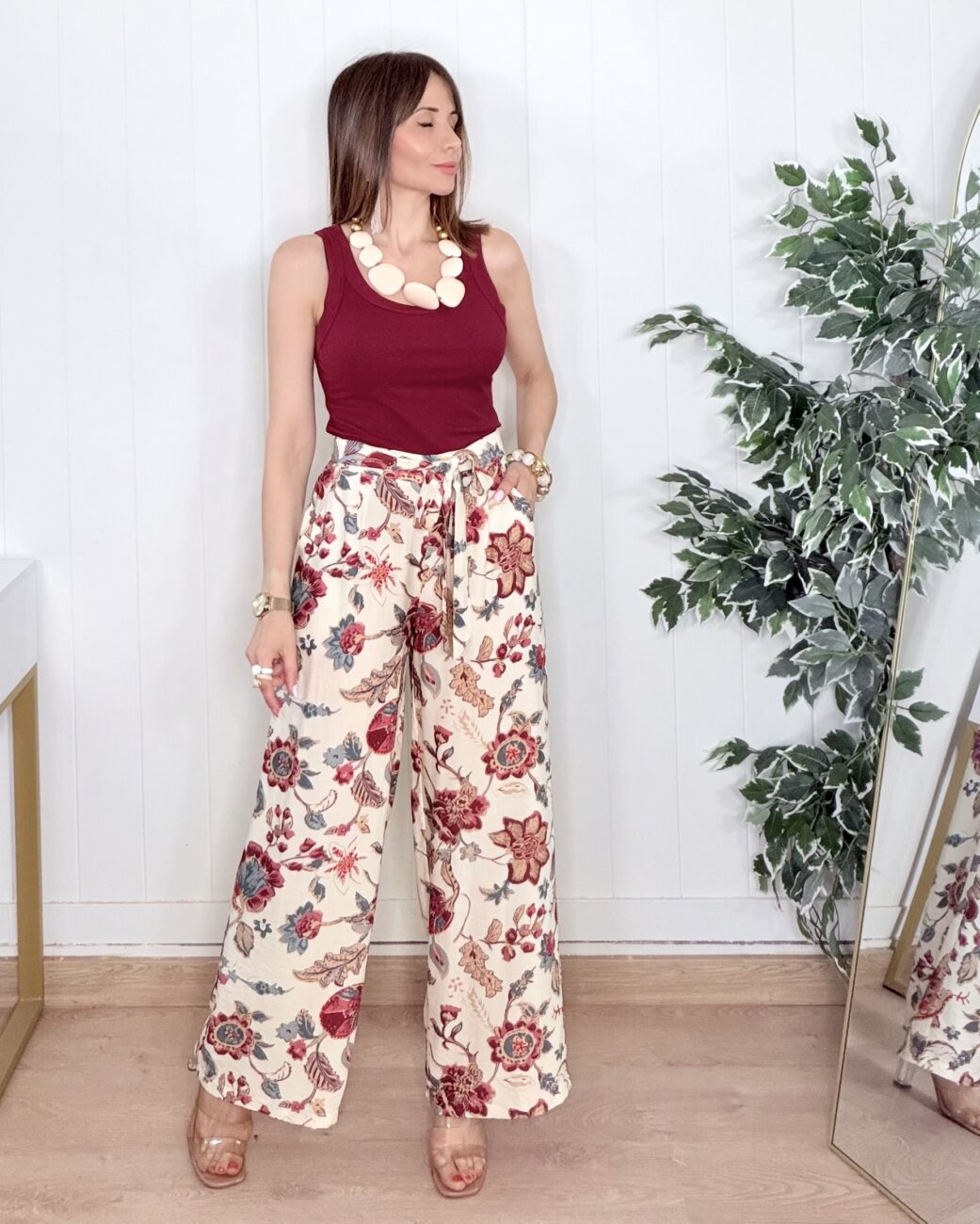 Pantalón BORNAI Fluido Beige - Imagen 6