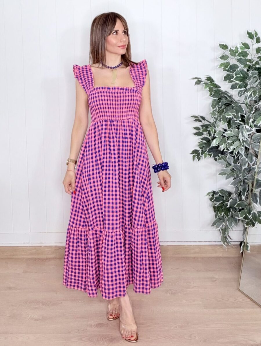 Vestido VICHY FLÚOR Azul&Rosa