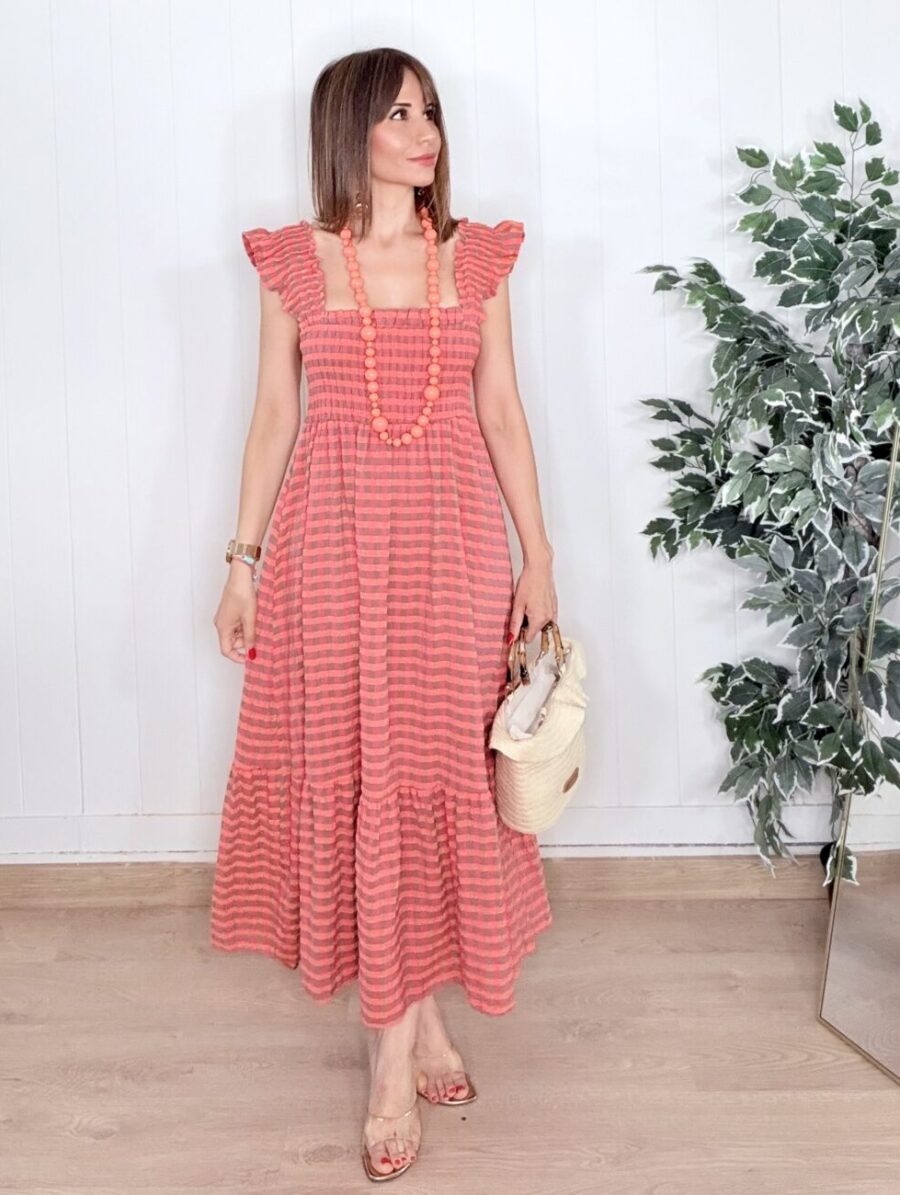 Vestido VICHY FLÚOR Coral