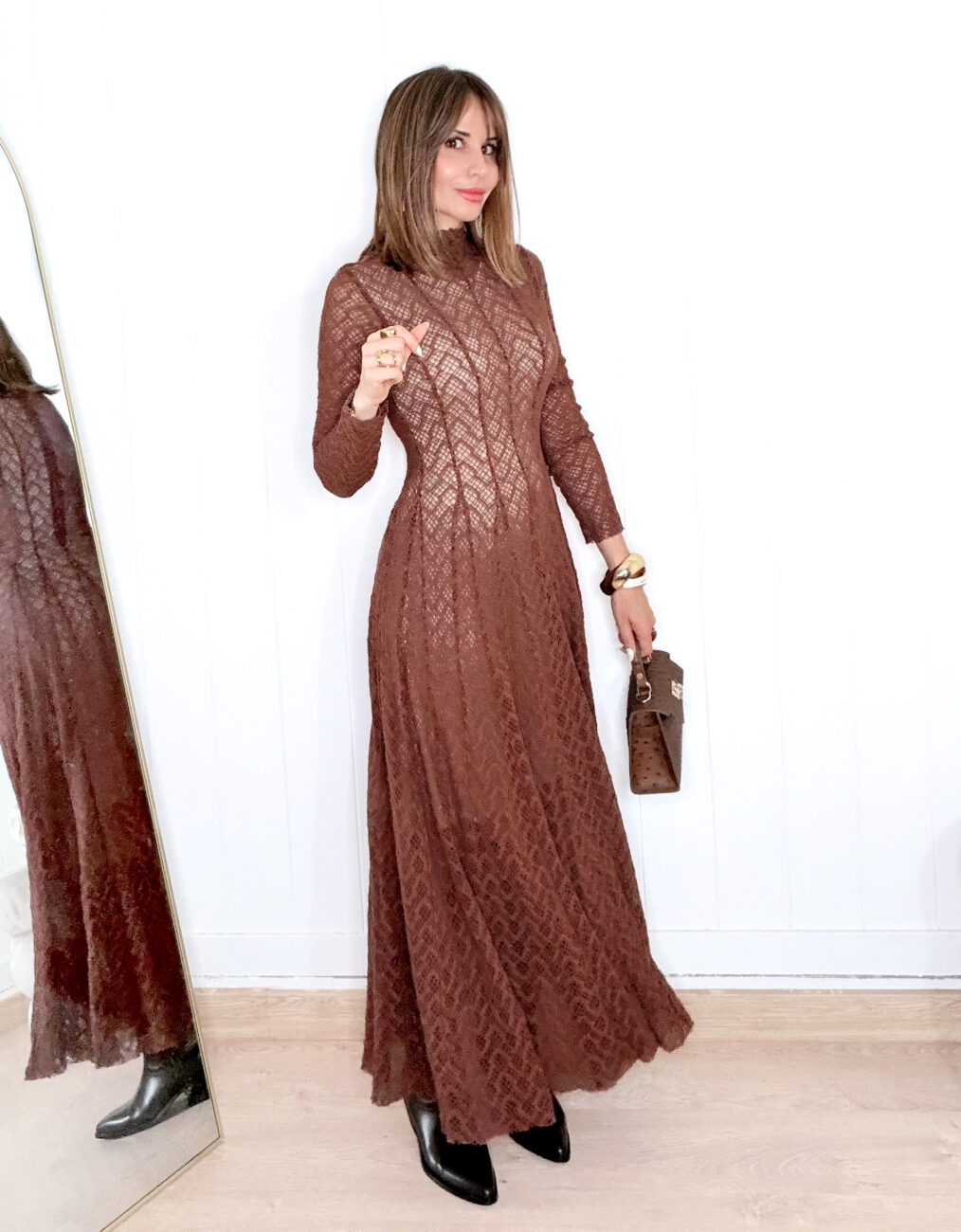 Vestido VITTORIA Encaje Café - Imagen 4