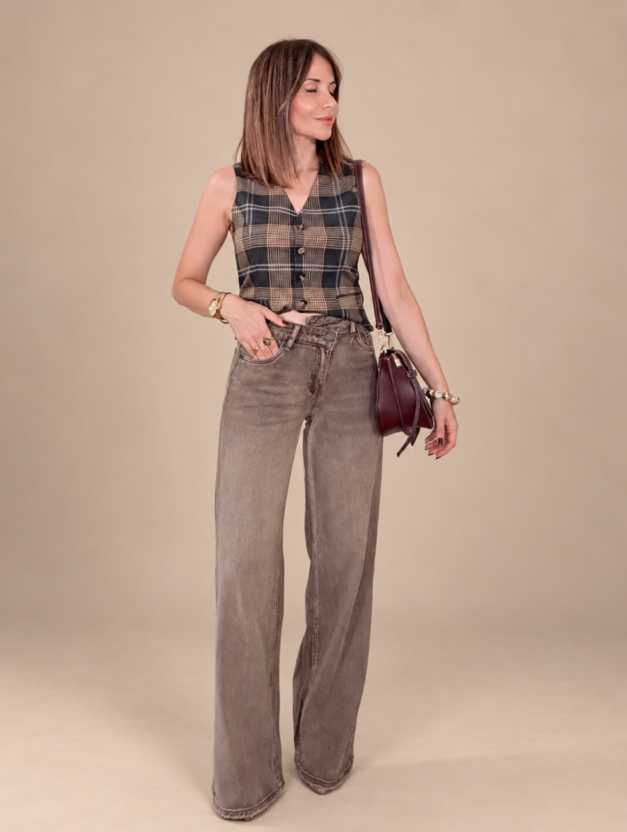 Jeans Wide Leg CROSS Topo Lavado