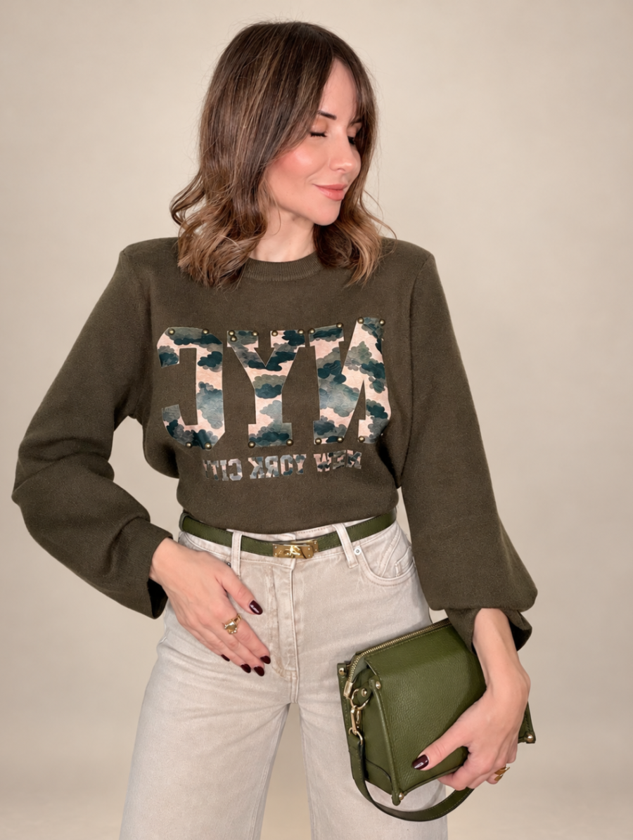 Alternative view of Jersey NYC MILITARY Hombreras Verde