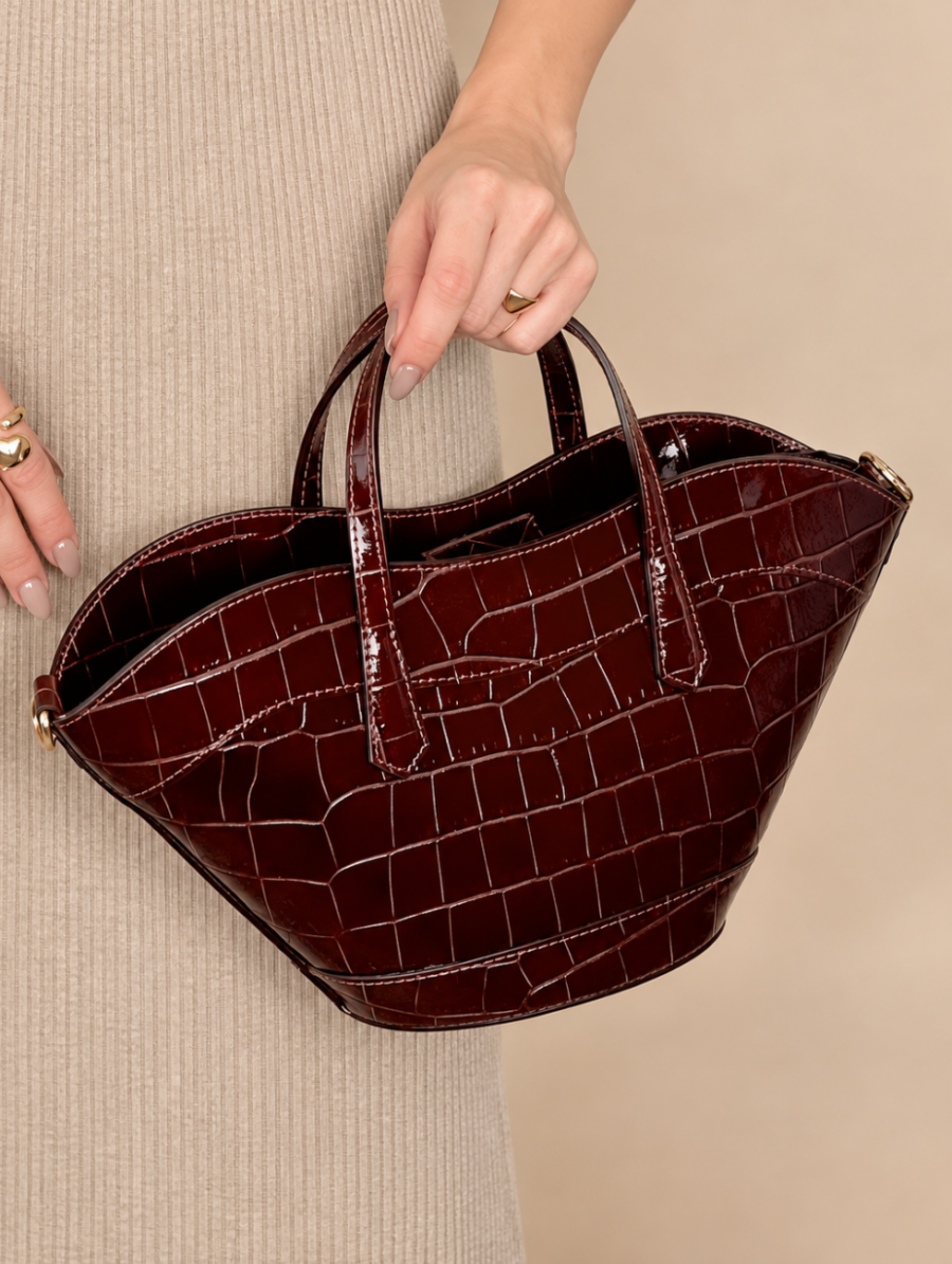 Shopper Piel Medio COCO Burdeos Chocolate