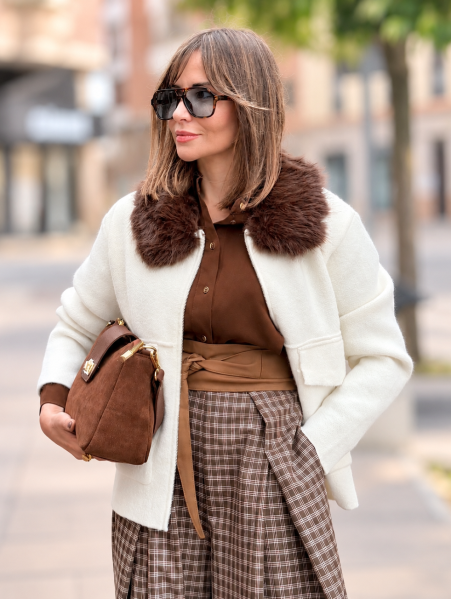 Chaqueta ASTRID Beige Pelito Chocolate